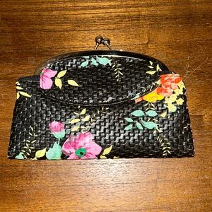 VINTAGE MIRROR MIRROR BLACK WOVEN FLORAL 8" CLUTCH